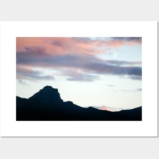 A crescent moon over the Trotternish Ridge, Isle of Skye, Scotland Posters and Art